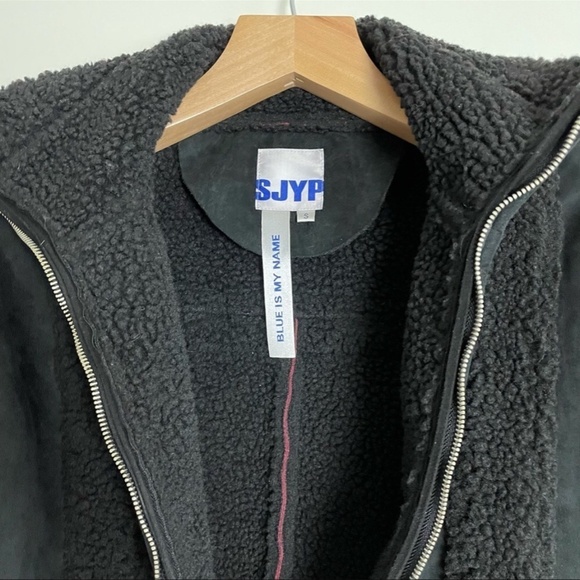 SJYP mustang jacket suede faux shearling bomber aviator coat red black - Picture 7 of 8